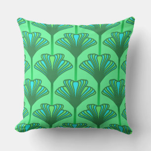 Art Deco Lily, Jade Green and Turquoise Cushion