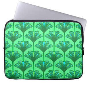 Art Deco Lily, Jade Green and Turquoise Laptop Sleeve