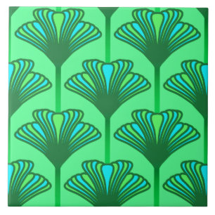 Art Deco Lily, Jade Green and Turquoise Tile