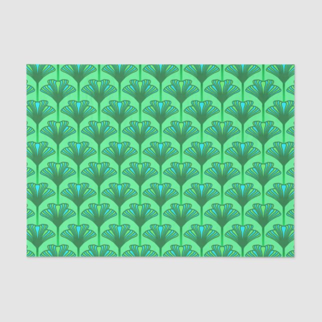 Art Deco Lily, Jade Green and Turquoise Tissue Paper (Front)