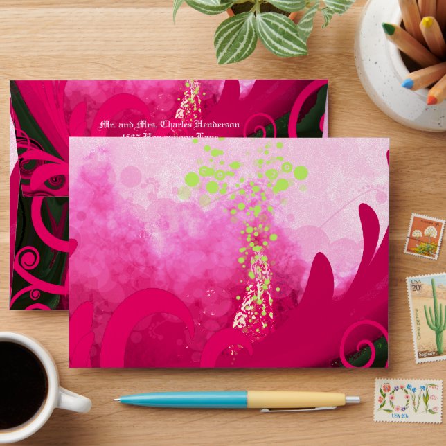 Art Deco Lily Modern Typography Wedding  Envelope (Desk)