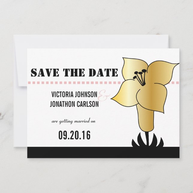 Art Deco Lily Modern Typography Wedding Invite (Front)