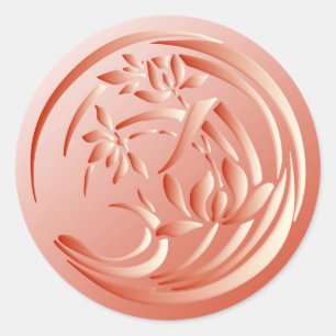 Art Deco Lily pattern - coral orange Classic Round Sticker