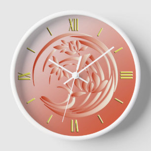 Art Deco Lily pattern - coral orange Clock