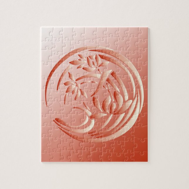 Art Deco Lily pattern - coral orange Jigsaw Puzzle (Vertical)