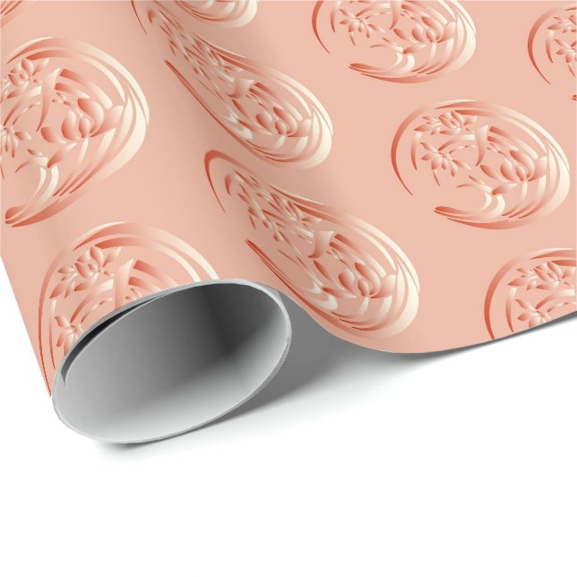Art Deco Lily pattern - coral orange Wrapping Paper (Roll Corner)