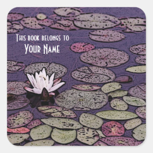 Art deco lily pond library bookplate square sticker