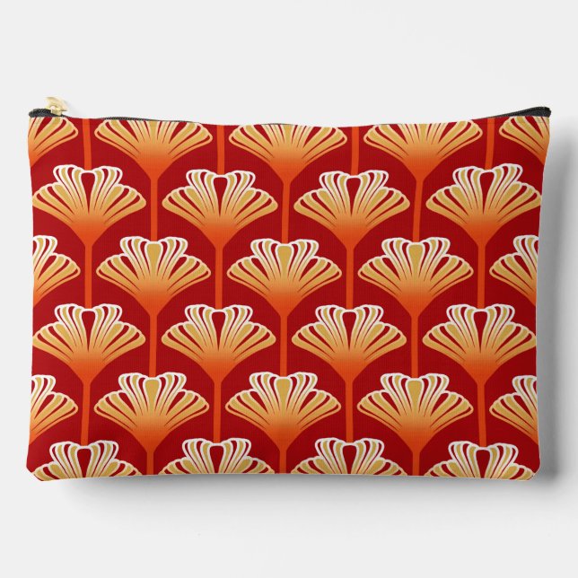 Art Deco Lily, Tangerine Orange and Gold Accessory Pouch (Front)