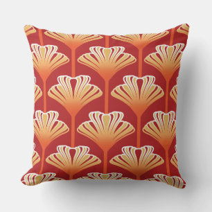 Art Deco Lily, Tangerine Orange and Gold Outdoor Cushion