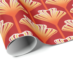 Art Deco Lily, Tangerine Orange and Gold Wrapping Paper