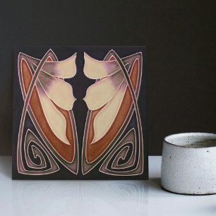 Art Deco Lily Terracotta Wall Decor Art Nouveau Ceramic Tile