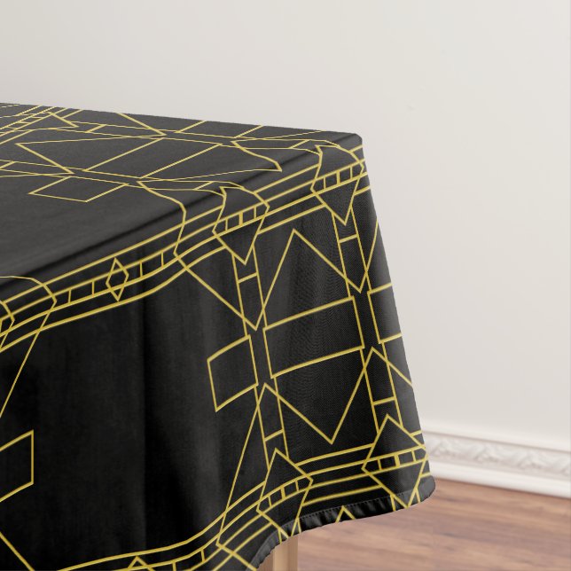 Art Deco Line Pattern on Black Tablecloth (In Situ)