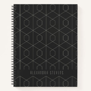 Art Deco Linear Geometry Black White Personalised Notebook