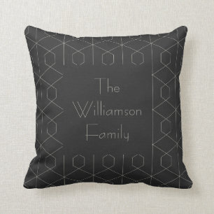 Art Deco Linear Geometry in Black Personalized Cushion