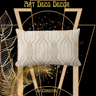 Art Deco Linen & Gold Lumbar Pillow