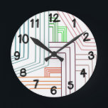 Art Deco Lines Round Clock<br><div class="desc">This wall clock has an art deco design of lines in purple, pink, orange, and blue.</div>