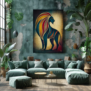 Art Deco Lion Abstract Geometric Animal Wall Art
