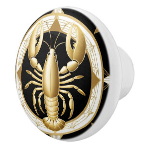 Art Deco Lobster Black White Gold Nautical Ceramic Knob