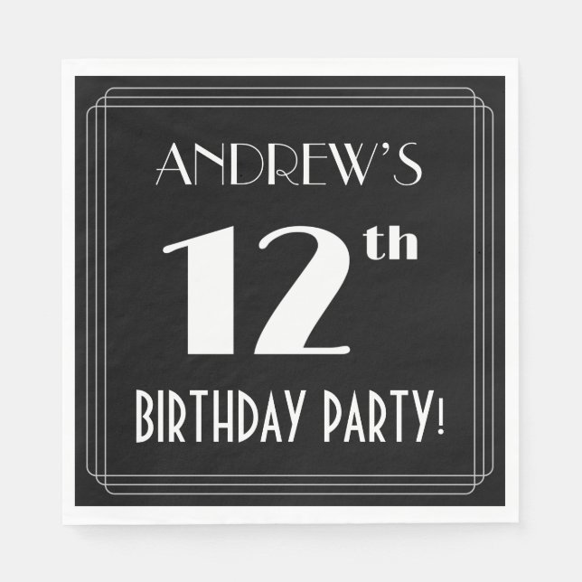 Art Deco Look 12th Birthday Party With Custom Name Napkin (Front)