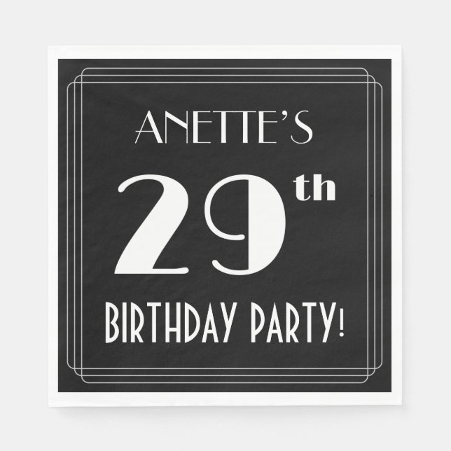 Art Deco Look 29th Birthday Party With Custom Name Napkin (Front)