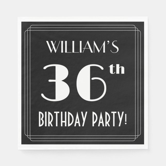 Art Deco Look 36th Birthday Party With Custom Name Napkin (Front)