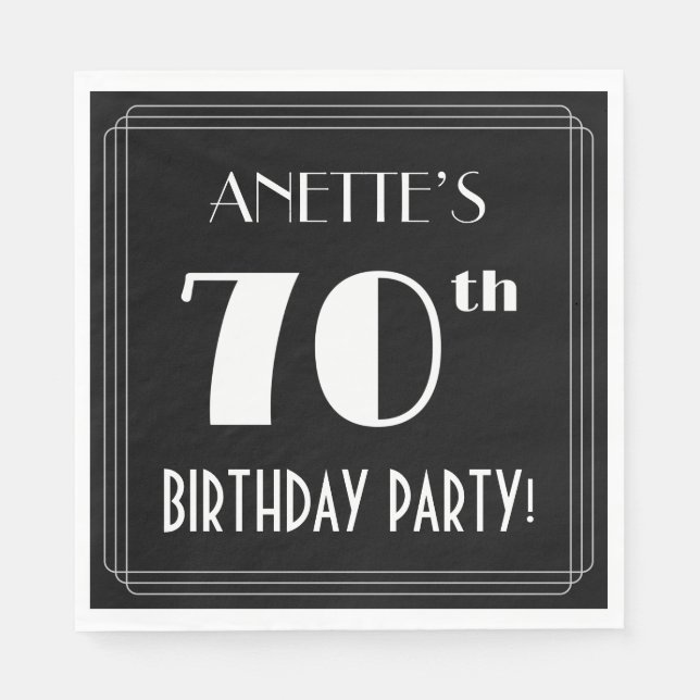 Art Deco Look 70th Birthday Party With Custom Name Napkin (Front)