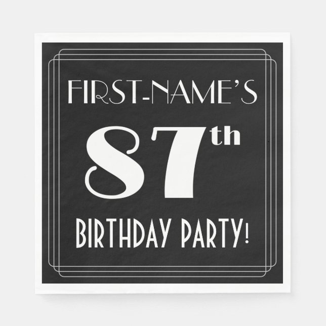 Art Deco Look 87th Birthday Party With Custom Name Napkin (Front)