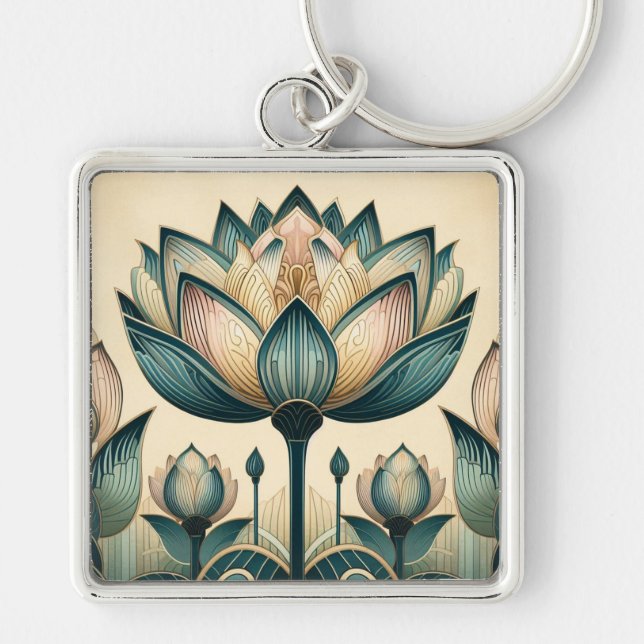 Art Deco Lotus Keychain (Front)
