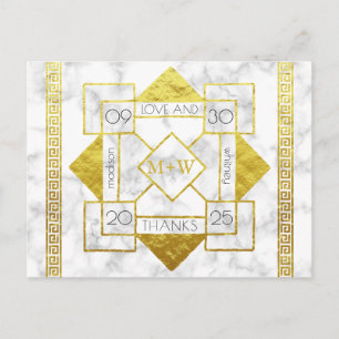 Art Deco Love and Thanks Wedding Marble Gold Foil Postcard