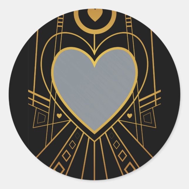 Art Deco Love Heart Border Classic Round Sticker (Front)