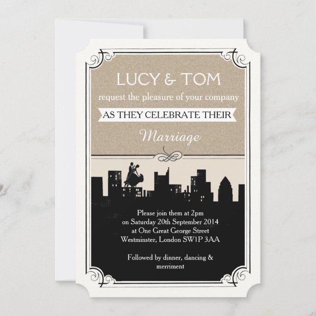 Art Deco 'Love in the City' Wedding Invitation (Front)