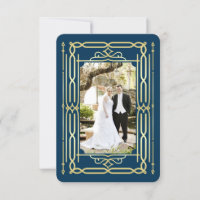 Art Deco Love & Thanks Gold Blue Photo Thank You
