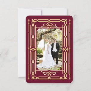 Art Deco Love & Thanks Gold Burgundy Your Photo Thank You Card