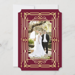 Art Deco Love & Thanks Gold Burgundy Your Photo Thank You Card