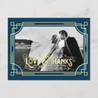 Art Deco Love & Thanks Gold Dark Blue Thank You