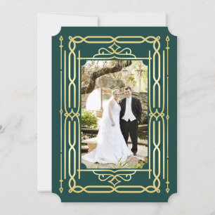 Art Deco Love & Thanks Gold Green Photo Thank You Card