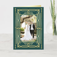 Art Deco Love & Thanks Gold Green Photo Thank You