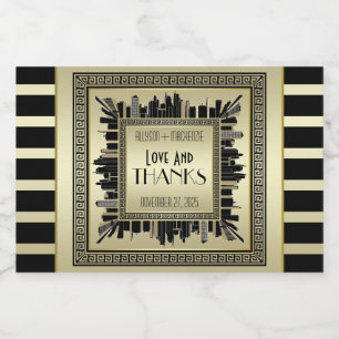 Art Deco Love & Thanks Wedding Sparkling Wine Gold Label