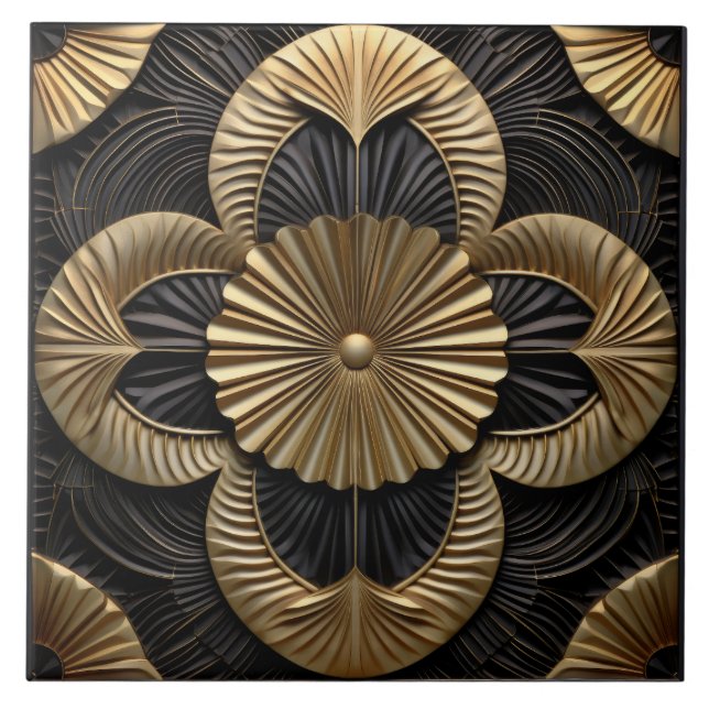 Art Deco Luxury Black And Gold Ceramic Tile (Front)