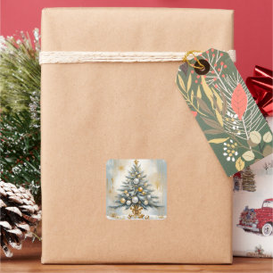 Art Deco Luxury Christmas Golden Ornaments Bows Square Sticker