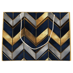 "Art Deco Luxury Design: Gold, Silver & Blue Large Gift Bag