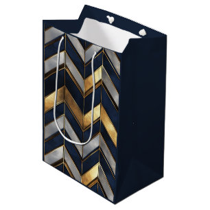 "Art Deco Luxury Design: Gold, Silver & Blue Medium Gift Bag