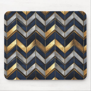 "Art Deco Luxury Design: Gold, Silver & Blue Mouse Pad