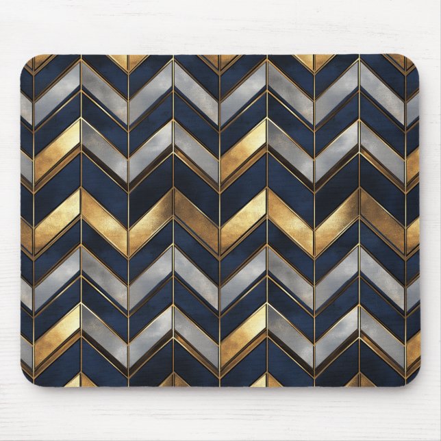"Art Deco Luxury Design: Gold, Silver & Blue Mouse Pad (Front)