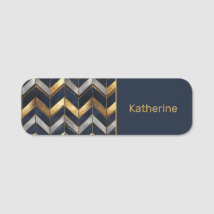 "Art Deco Luxury Design: Gold, Silver & Blue Name Tag
