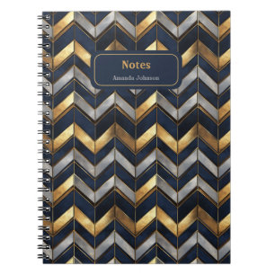 "Art Deco Luxury Design: Gold, Silver & Blue Notebook