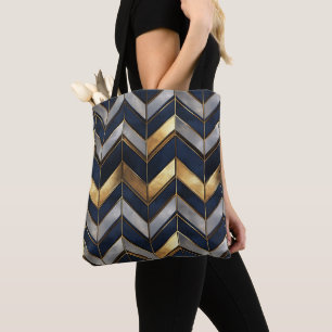 "Art Deco Luxury Design: Gold, Silver & Blue Tote Bag