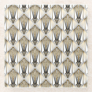 Art Deco, luxury gold motif Glass Coaster