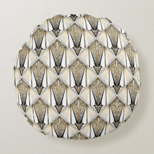 Art Deco, luxury gold motif Round Cushion