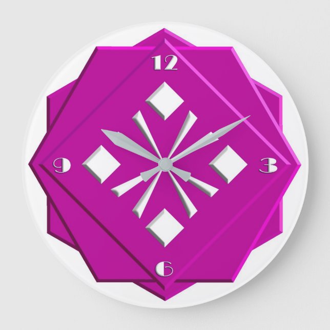 Art Deco magenta geometric pattern Large Clock (Front)